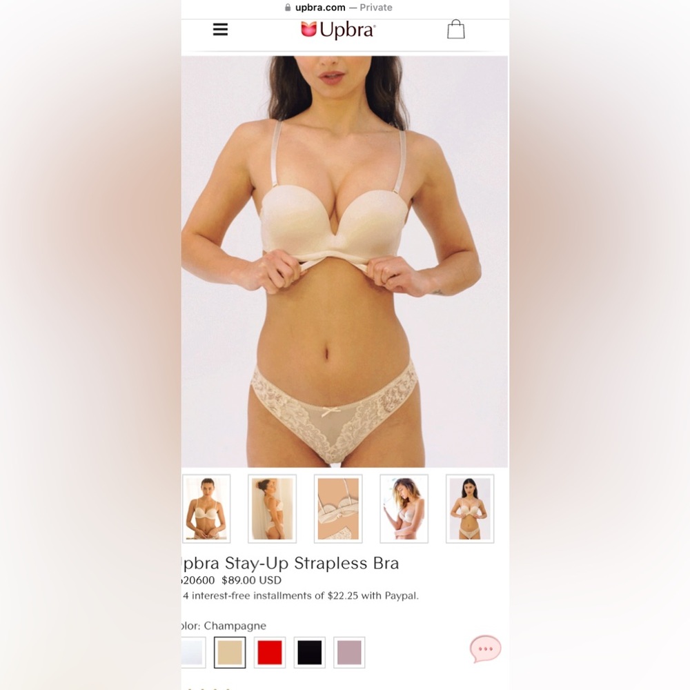 NWOT Upbra Stay-Up Strapless Bra 36A